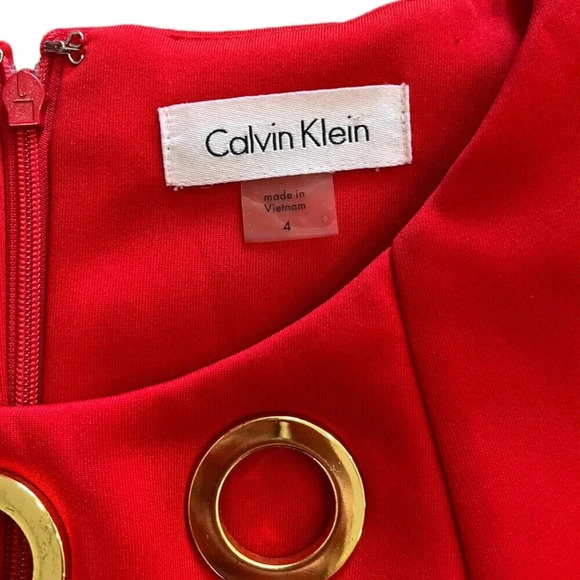 Calvin Klein Fire Red Embellished Scuba Sheath Dress 4 - Picture 3 of 4